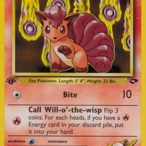 Pokemon Cards.Blaine'sVulpixMisty's PoliwagBrock'sPrimeape,Onix. GiovannisMeowth